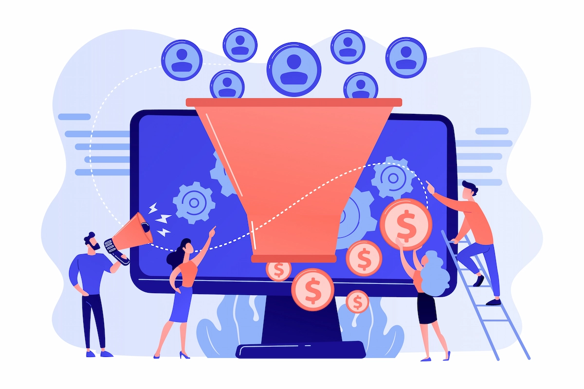 Ilustração de um funil de vendas b2b
