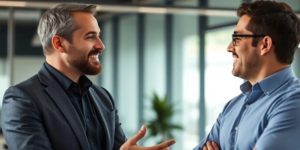 Dois executivos de vendas conversando no escritório