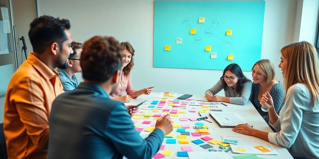 Equipe diversificada colaborando em estratégias de branding.