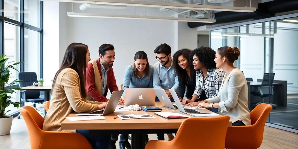 Equipe de marketing trabalhando em conjunto em um escritório