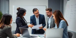 Empresário em reunião com time de vendas