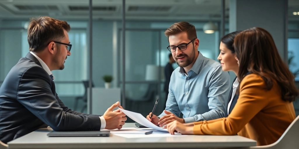 Equipe comercial em reunião sobre resultados de vendas terceirizadas