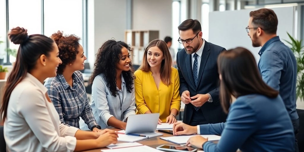 Gestor de vendas em reunião com equipe comercial