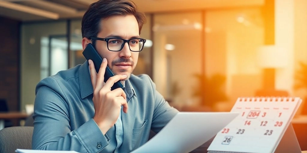 Imagem ilustrativa de um vendedor outbound organizando sua cadência de contato com calendário e telefone