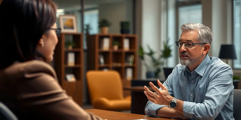 Vendedor conversando com o cliente no escritório de luxo
