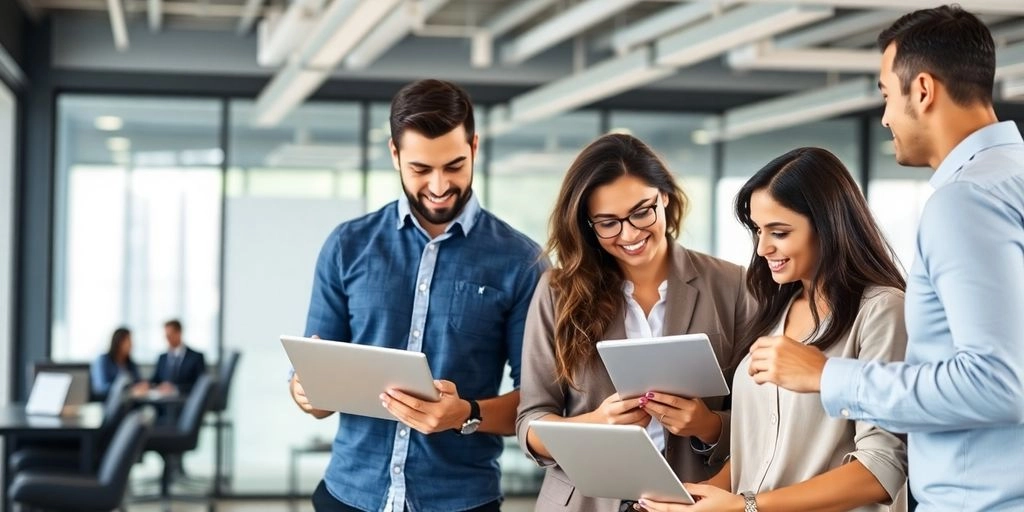 Vendedores trocando informações entre si sobre vendas