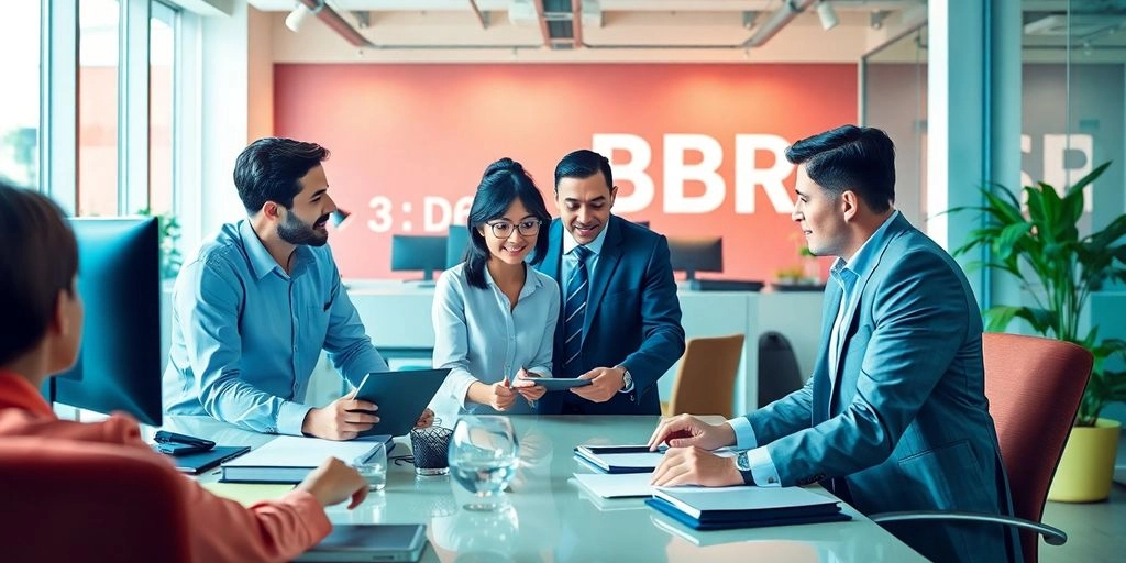 Ilustração de time comercial e BDR durante uma reunião comercial