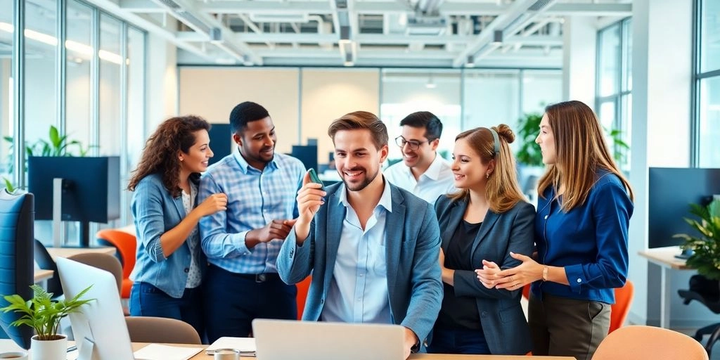 Equipe terceirizada no escritório conversando
