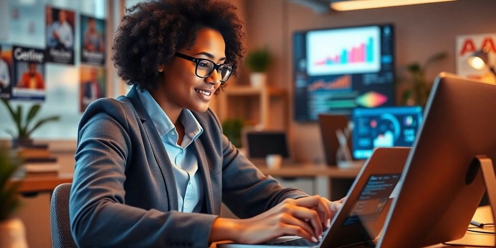 Vendedora trabalhando em seu CRM analisando seus leads
