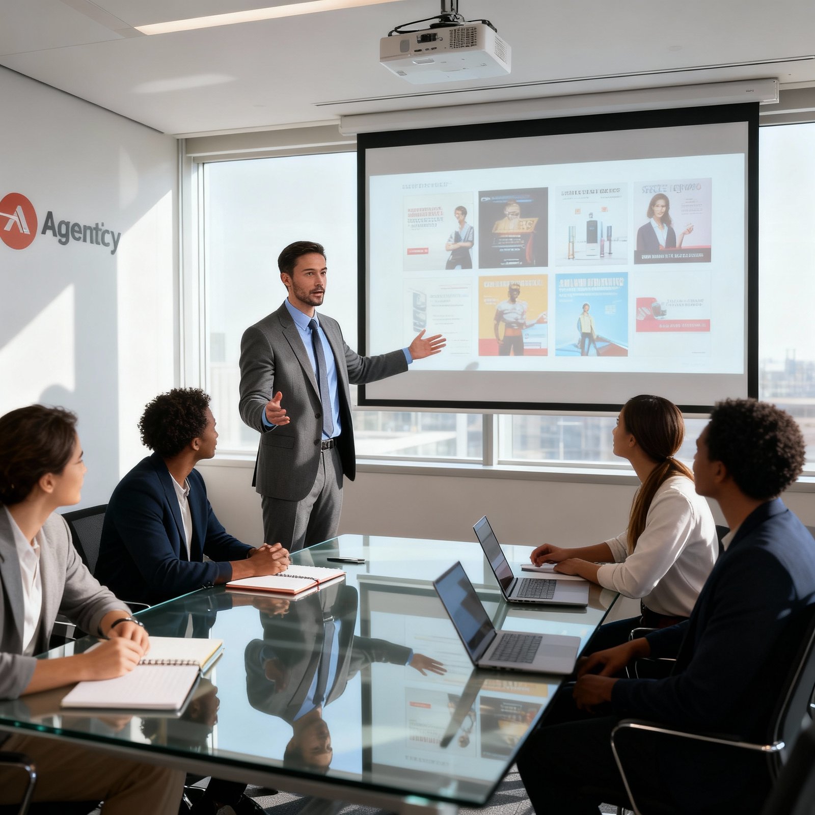 Reunião com agencia de marketing para apresentar ideias de planejamento de vendas